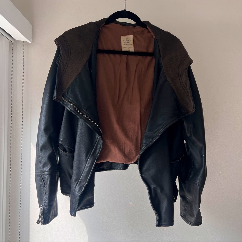 Free People hooded vegan leather jacket